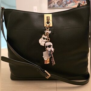 Karl Lagerfeld NWT Black Pebbled Leather Shoulder Bag w/ Gold Accents & Dust Bag